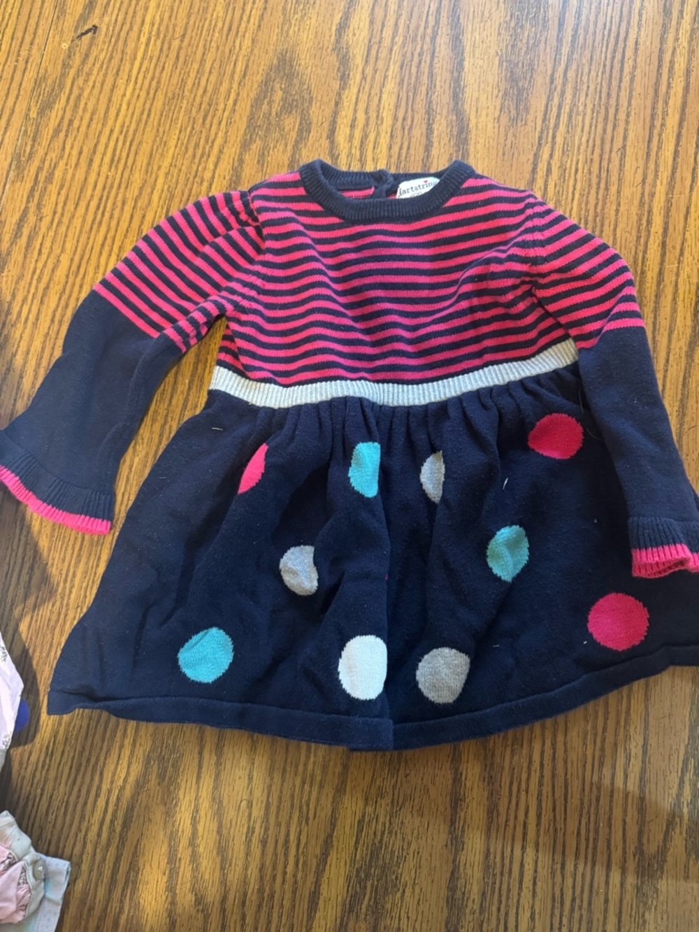 Striped Pink & Navy Polka Dot Knit Dress
